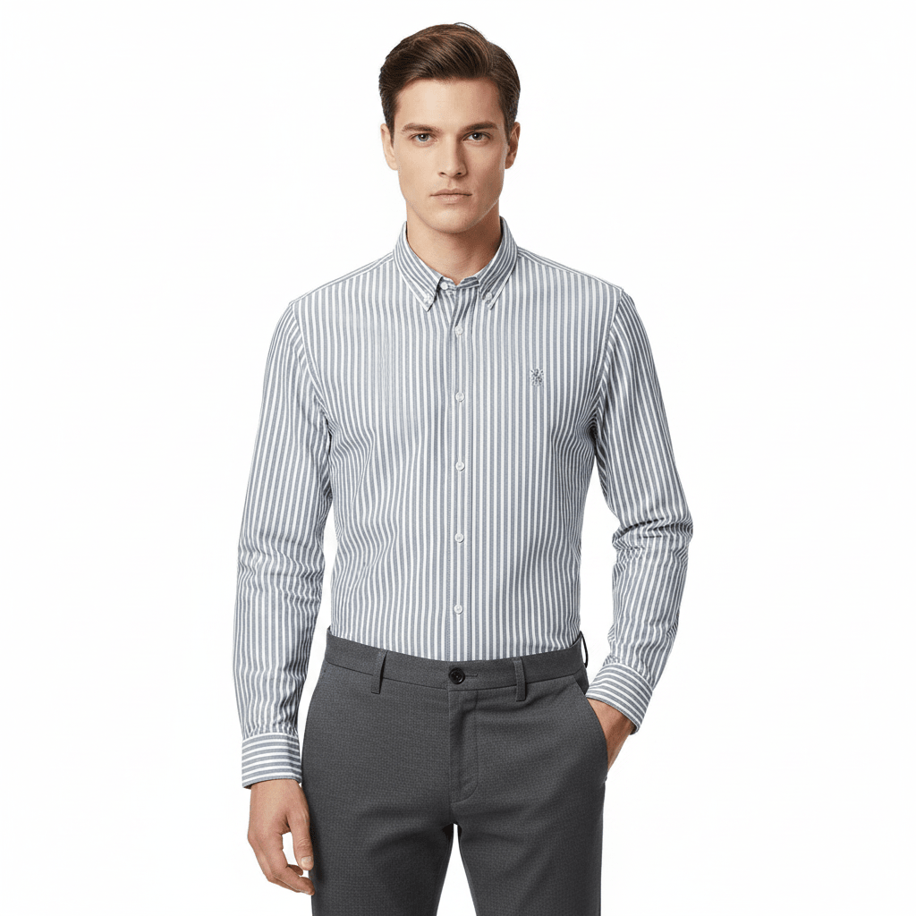 Giordano Men’s Cotton Slim Oxford Shirt with Embroidery - Premium Shirts