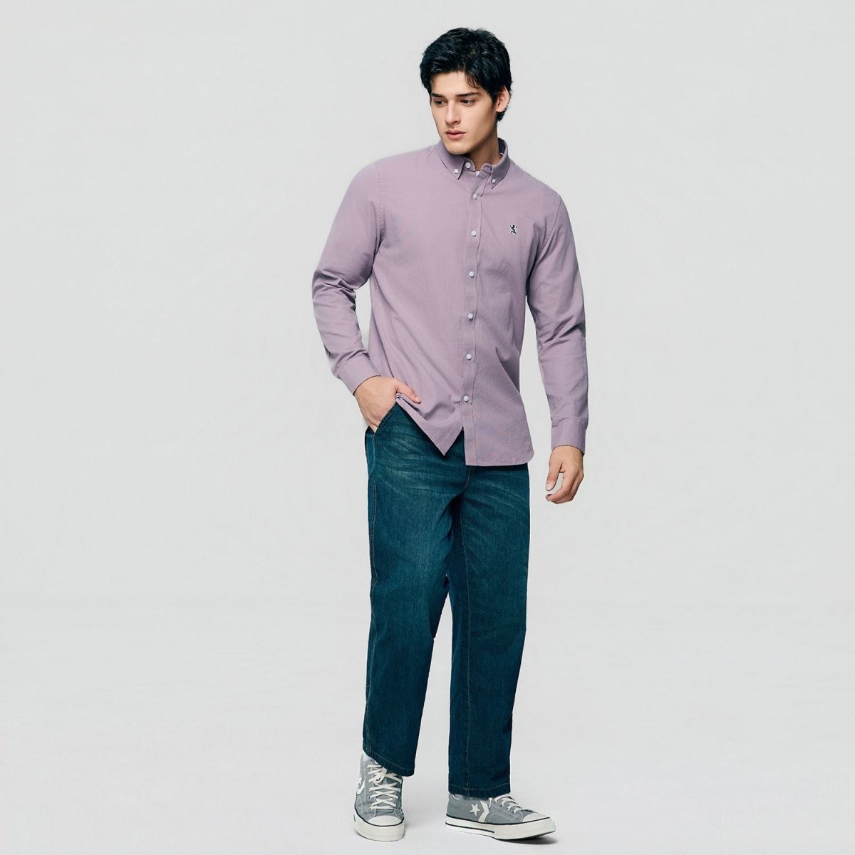 Giordano Men’s Cotton Slim Oxford Shirt with Embroidery - first_variant_option_2 Premium Shirts for Giordano