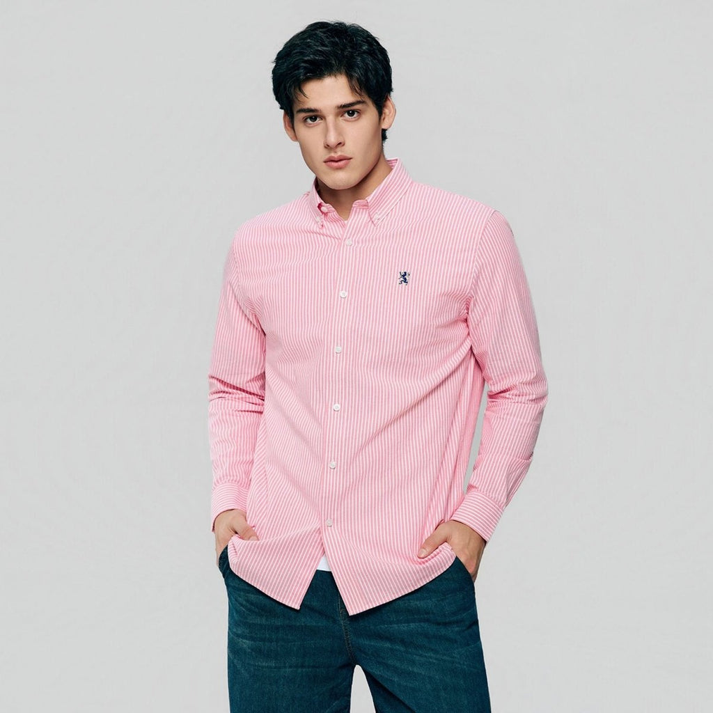 Giordano Men’s Cotton Slim Oxford Shirt with Embroidery - Premium Shirts