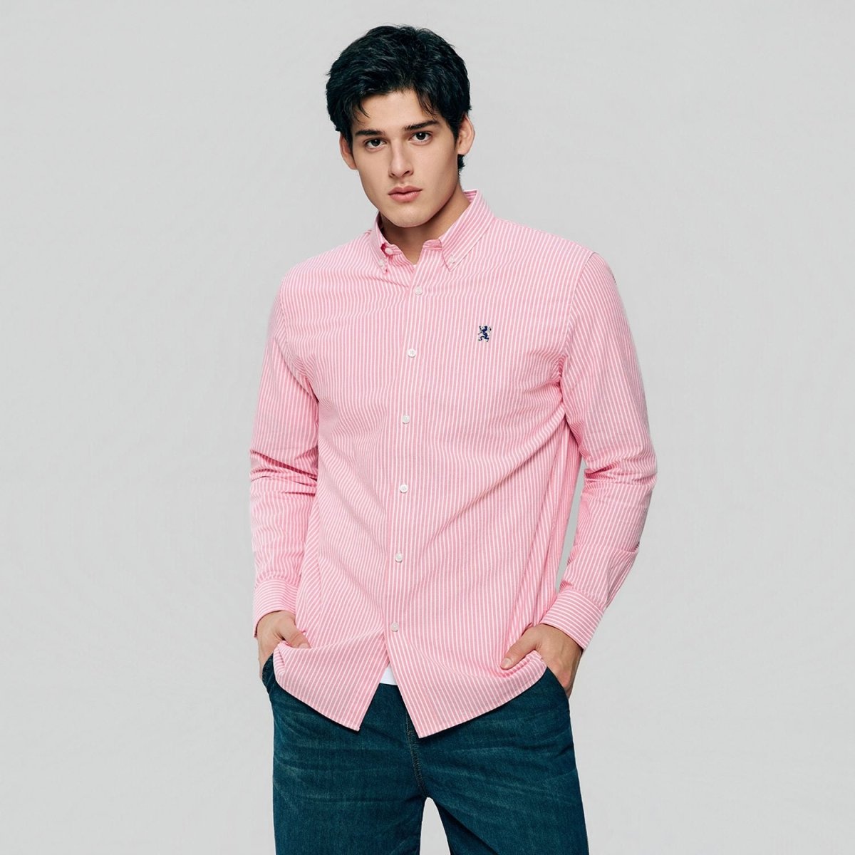 Giordano Men’s Cotton Slim Oxford Shirt with Embroidery - Premium Shirts
