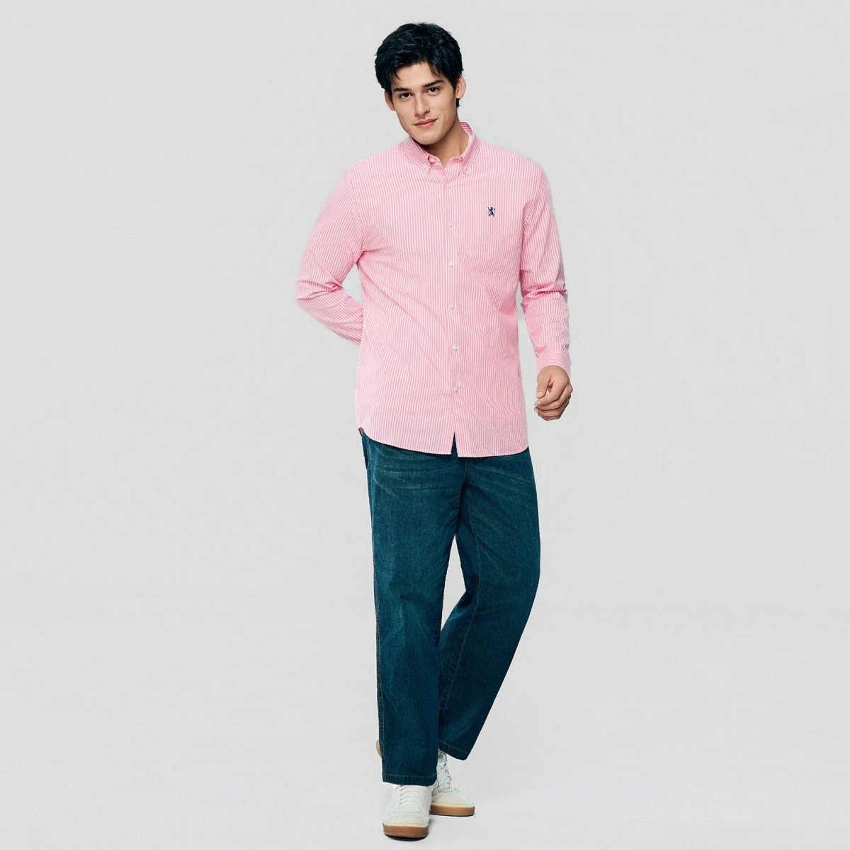 Giordano Men’s Cotton Slim Oxford Shirt with Embroidery - Premium Shirts