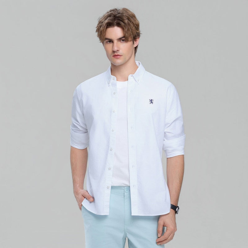 Giordano Men's Cotton Slim Oxford Shirt With Embroidery - Premium Shirts
