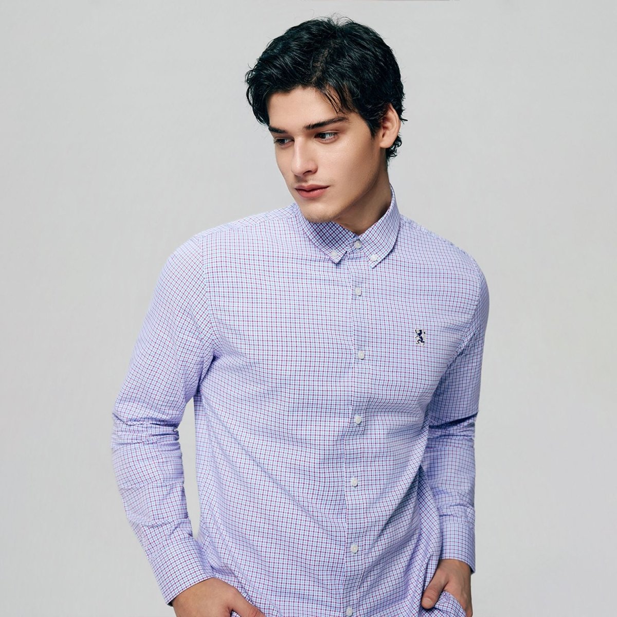 Giordano Men’s Cotton Slim Oxford Shirt with Embroidery - Premium Shirts