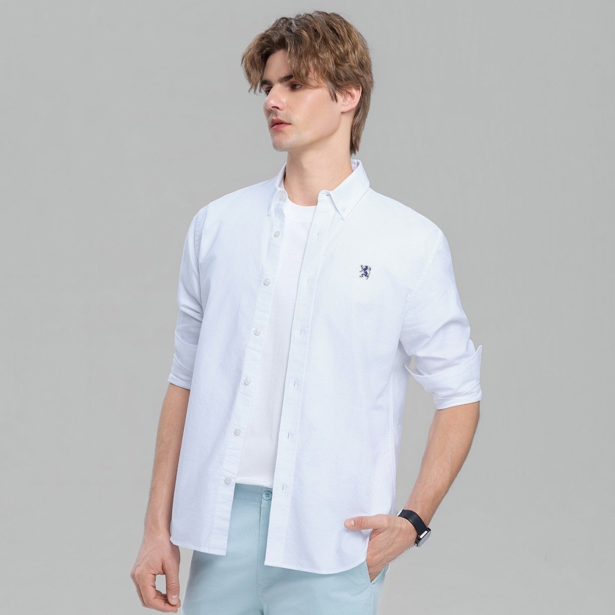 Giordano Men's Cotton Slim Oxford Shirt With Embroidery - Premium Shirts