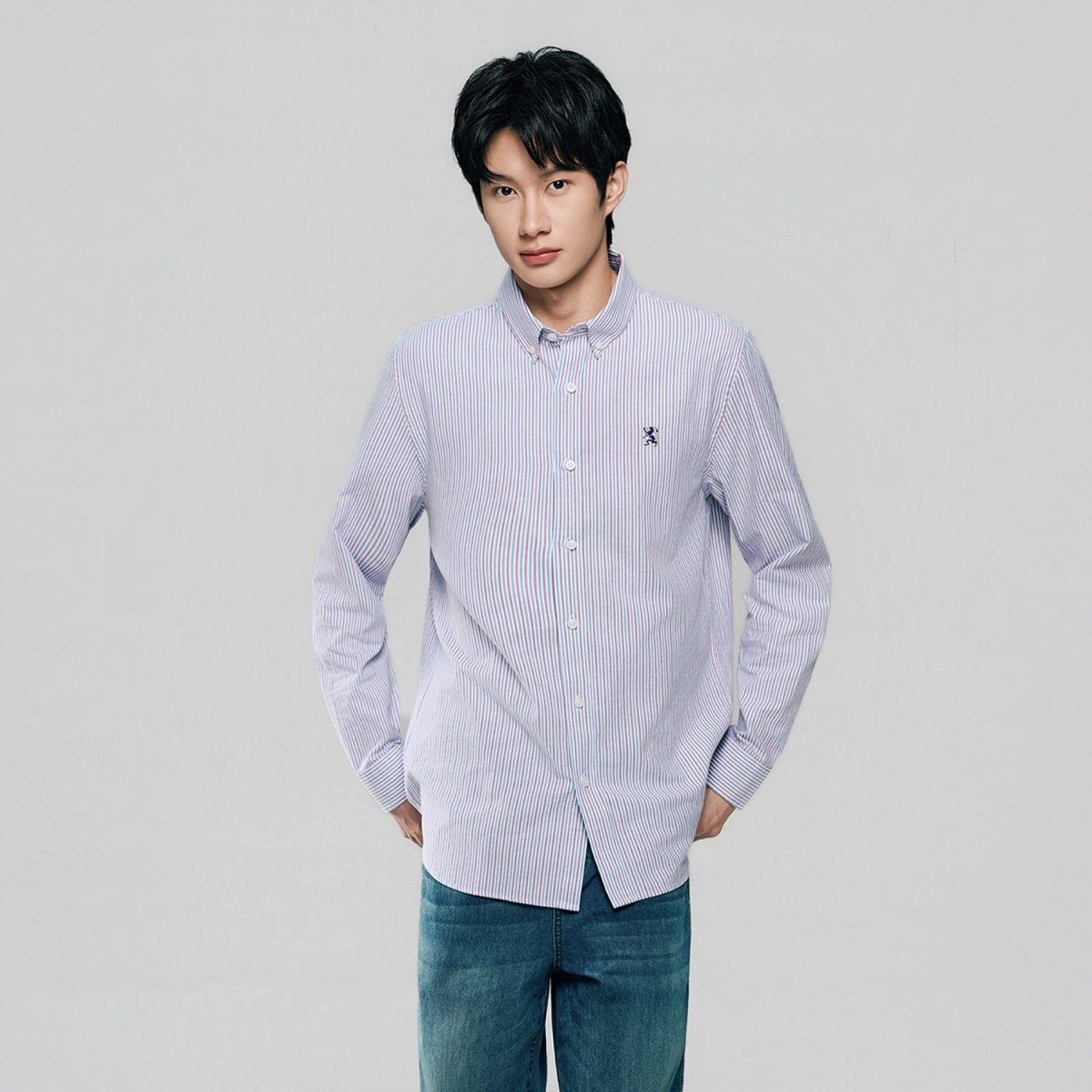 Giordano Men’s Cotton Slim Oxford Shirt with Embroidery - Premium Shirts