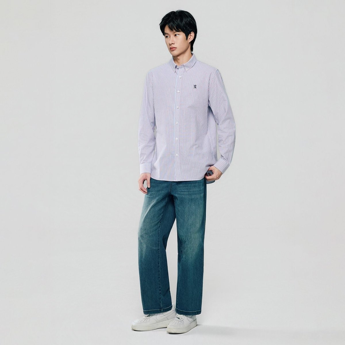 Giordano Men’s Cotton Slim Oxford Shirt with Embroidery - Premium Shirts