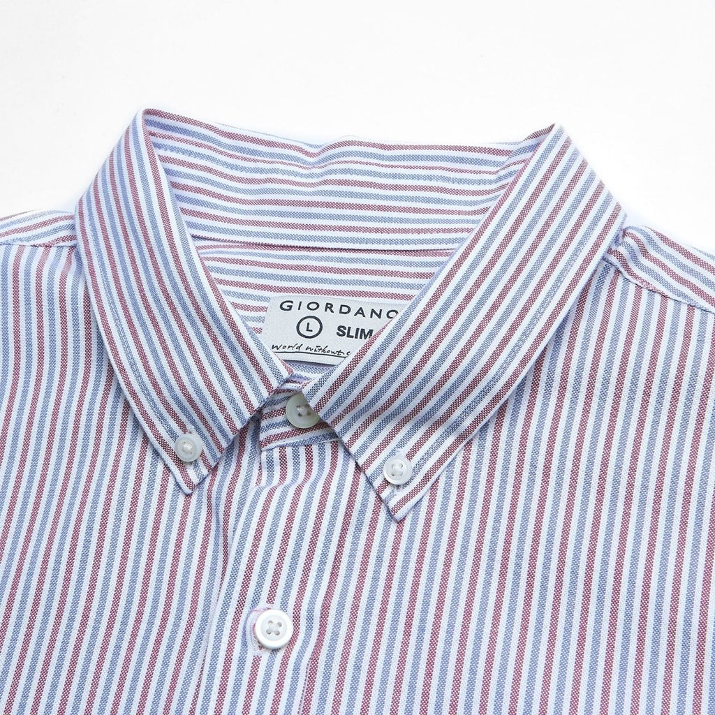 Giordano Men’s Cotton Slim Oxford Shirt with Embroidery - Premium Shirts