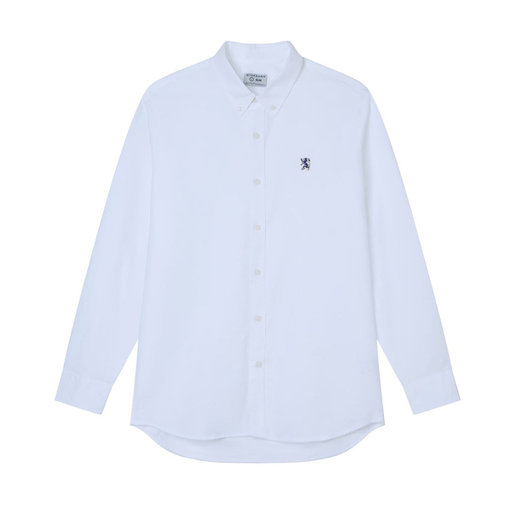 Giordano Men's Cotton Slim Oxford Shirt With Embroidery - Premium Shirts