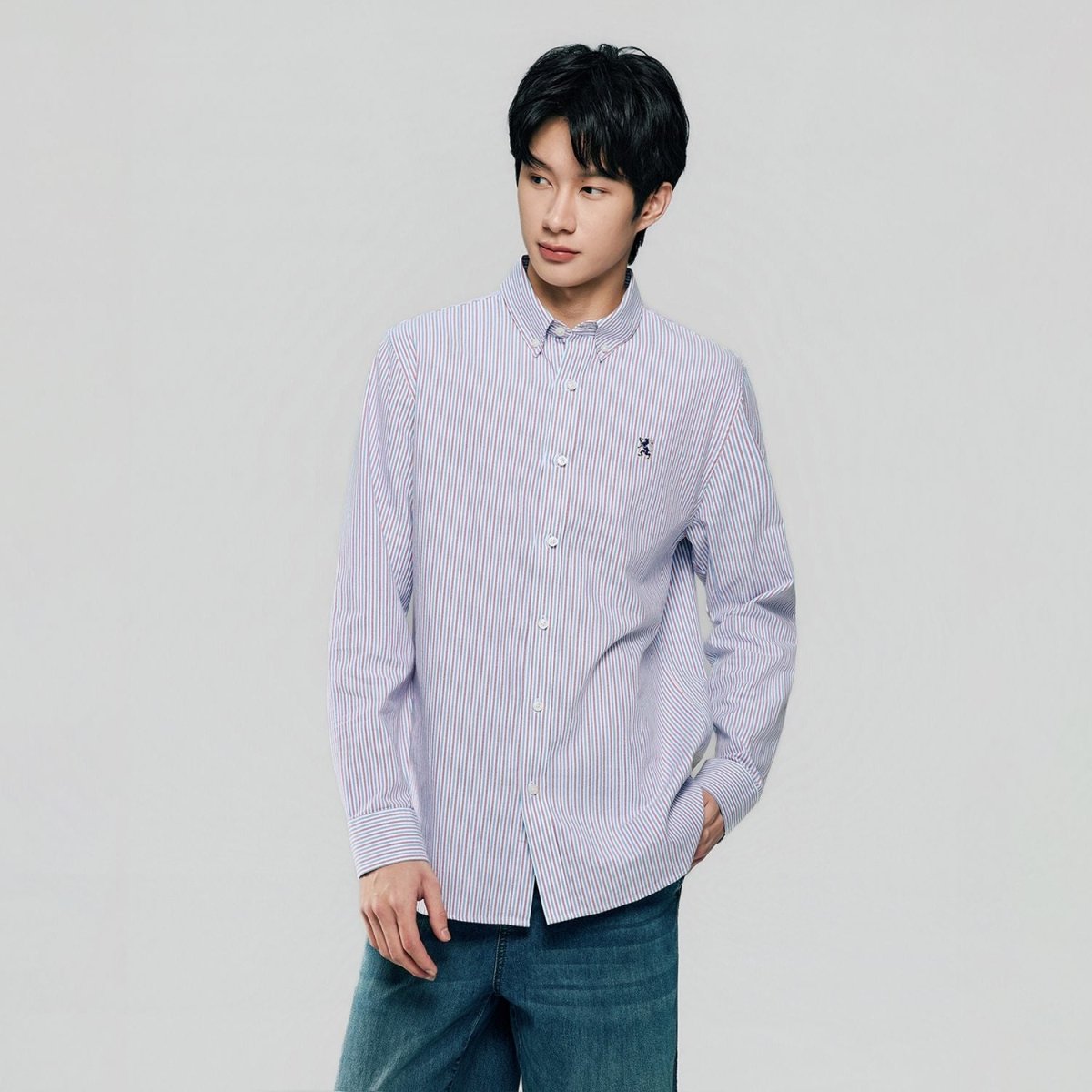 Giordano Men’s Cotton Slim Oxford Shirt with Embroidery - Premium Shirts