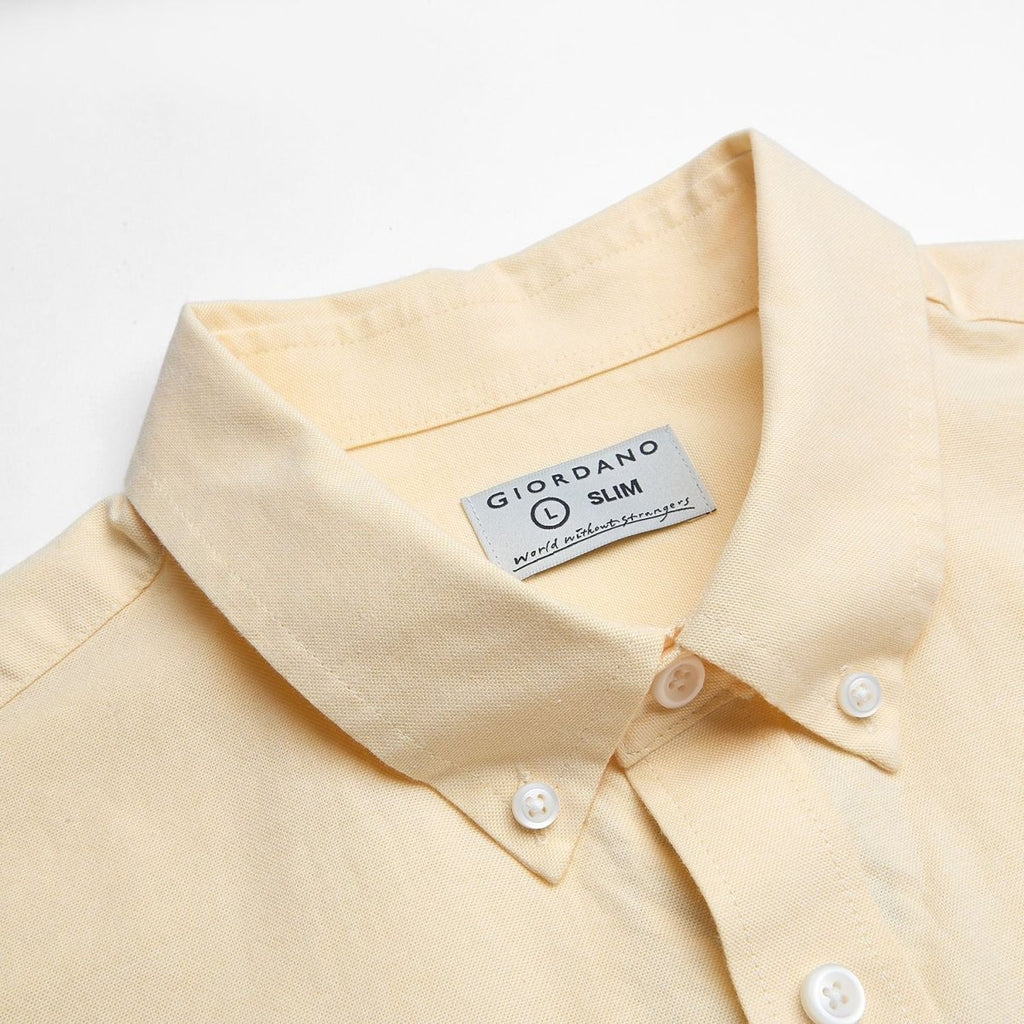 Giordano Men’s Cotton Slim Oxford Shirt with Embroidery - Premium Shirts