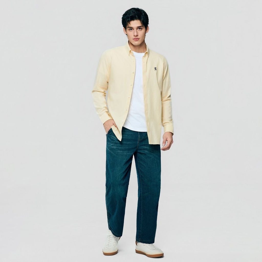Giordano Men’s Cotton Slim Oxford Shirt with Embroidery - first_variant_option_2 Premium Shirts for Giordano