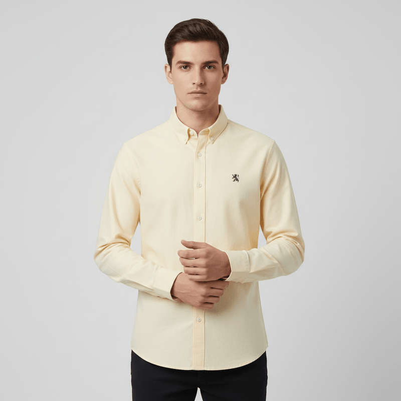 Giordano Men’s Cotton Slim Oxford Shirt with Embroidery - Premium Shirts