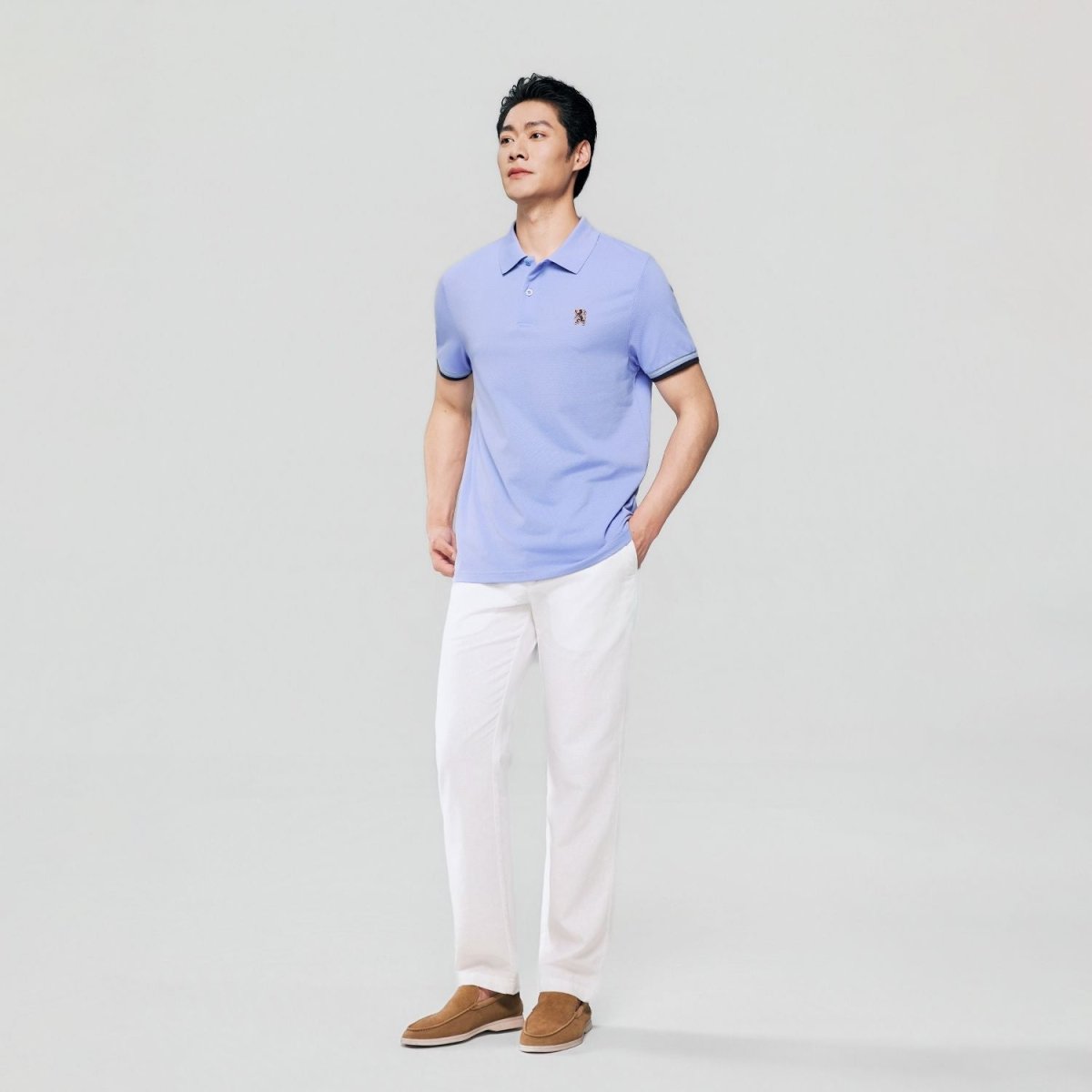 Giordano Men’s Cotton Slim Performance Polo with Small Lion Embroidery - Premium Polo