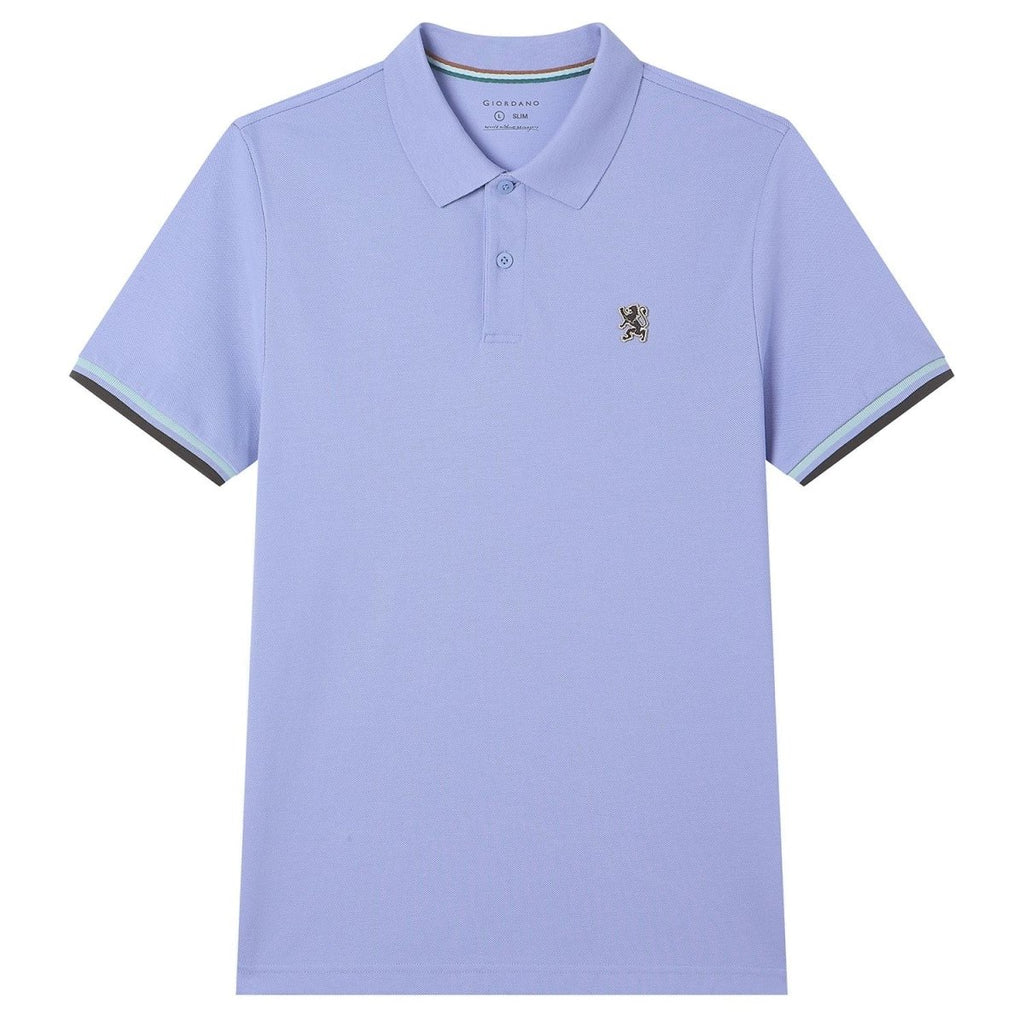 Giordano Men’s Cotton Slim Performance Polo with Small Lion Embroidery - Premium Polo
