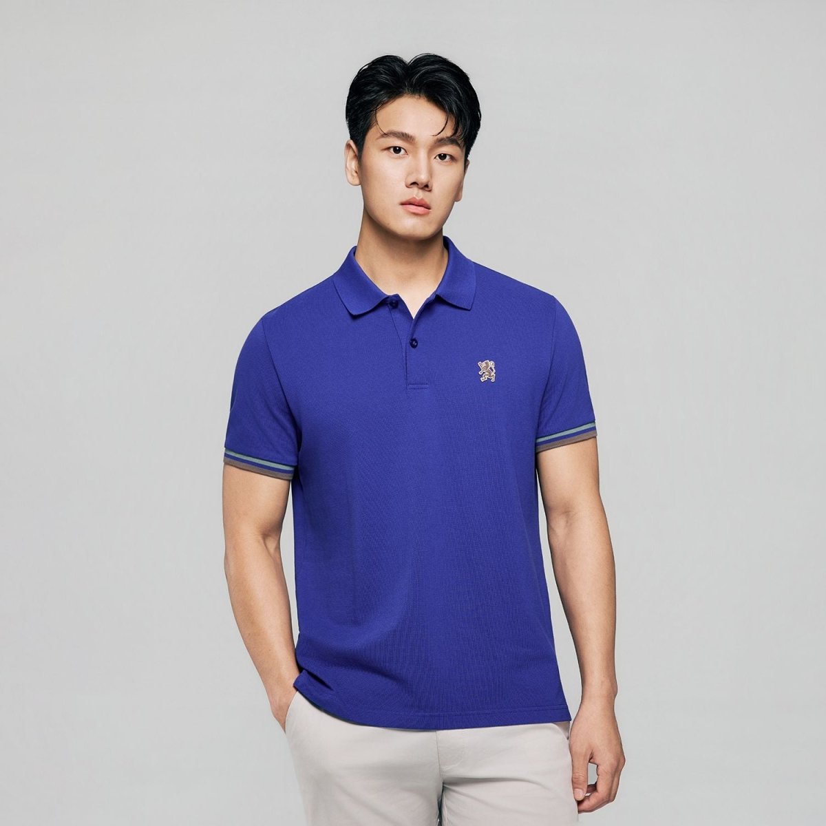 Giordano Men’s Cotton Slim Performance Polo with Small Lion Embroidery - Premium Polo
