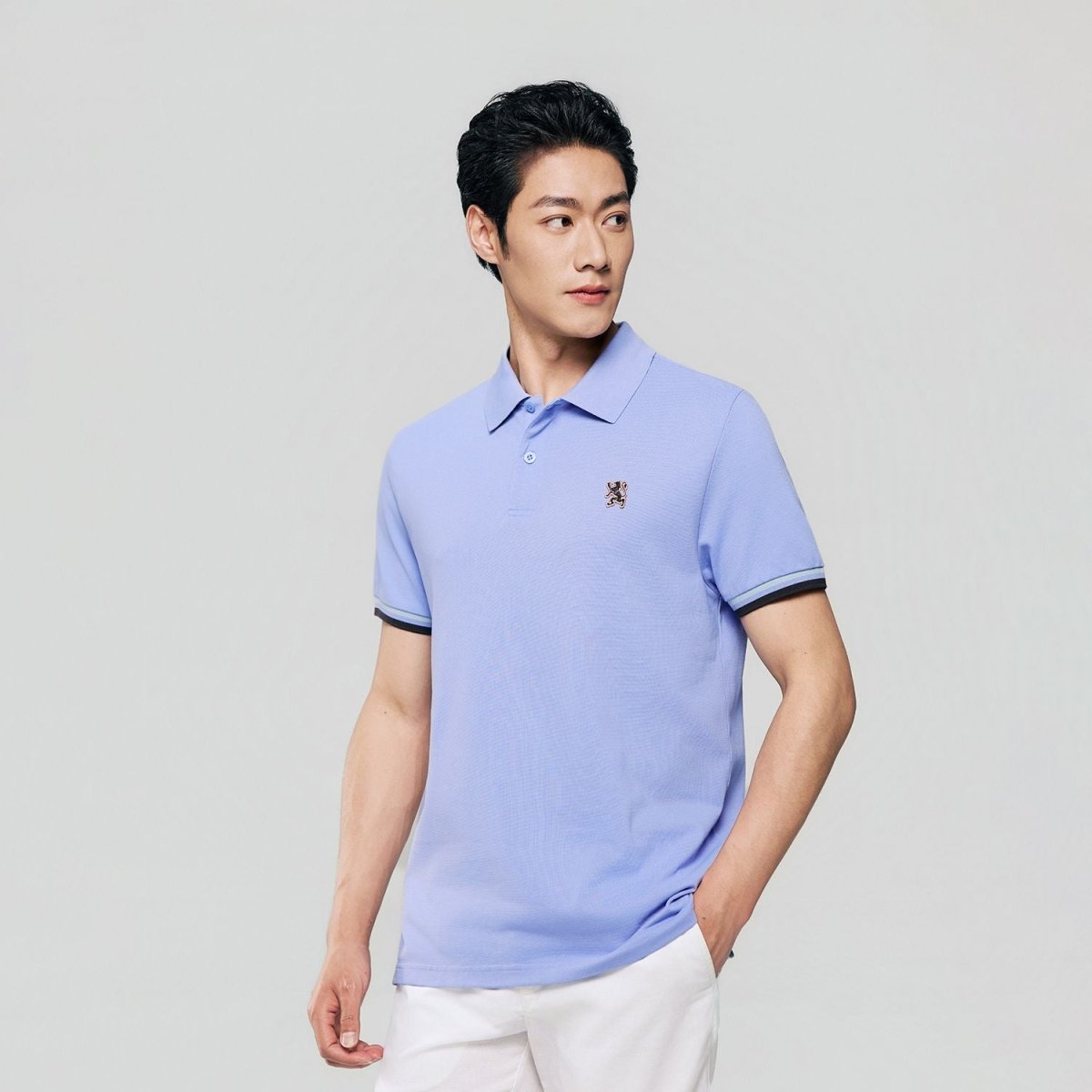 Giordano Men’s Cotton Slim Performance Polo with Small Lion Embroidery - Premium Polo