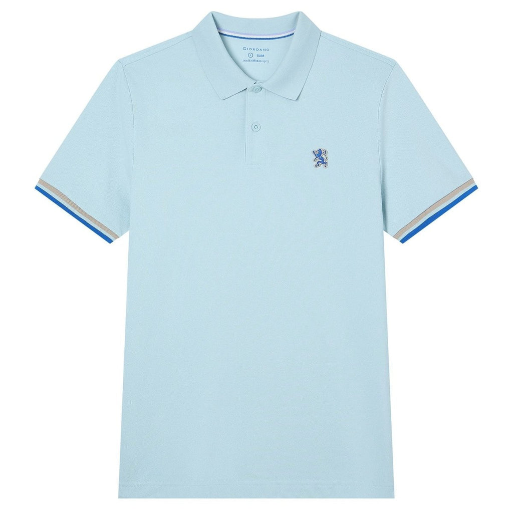 Giordano Men’s Cotton Slim Performance Polo with Small Lion Embroidery - Premium Polo