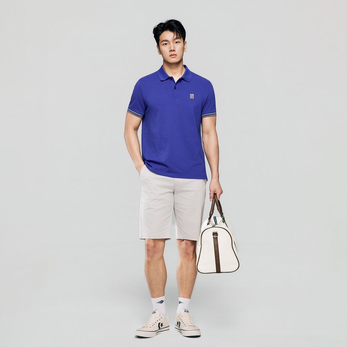 Giordano Men’s Cotton Slim Performance Polo with Small Lion Embroidery - Premium Polo