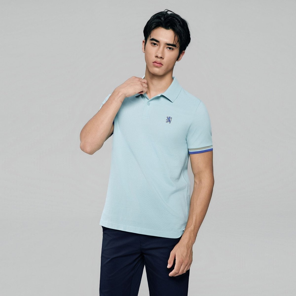 Giordano Men’s Cotton Slim Performance Polo with Small Lion Embroidery - Premium Polo