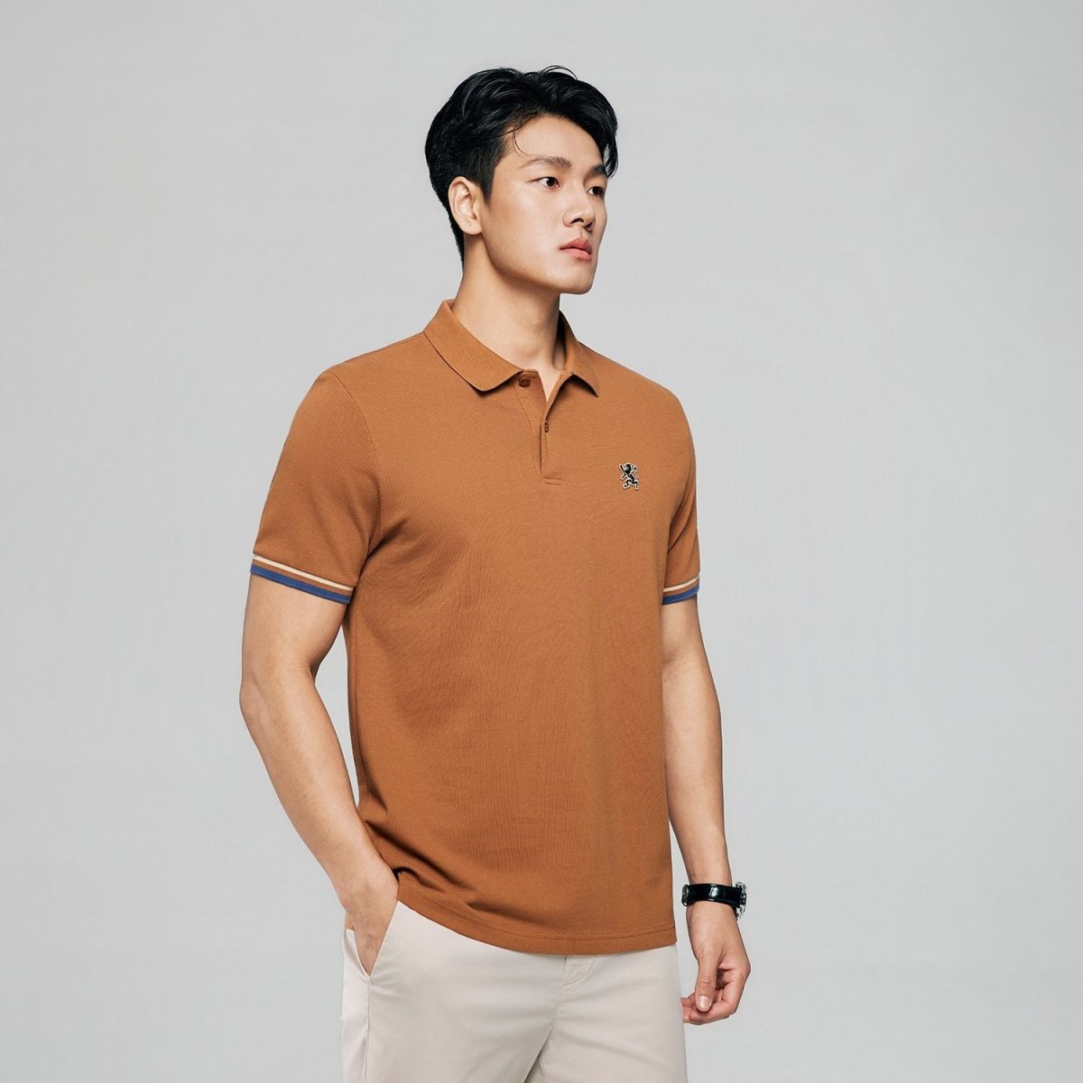 Giordano Men’s Cotton Slim Performance Polo with Small Lion Embroidery - Premium Polo