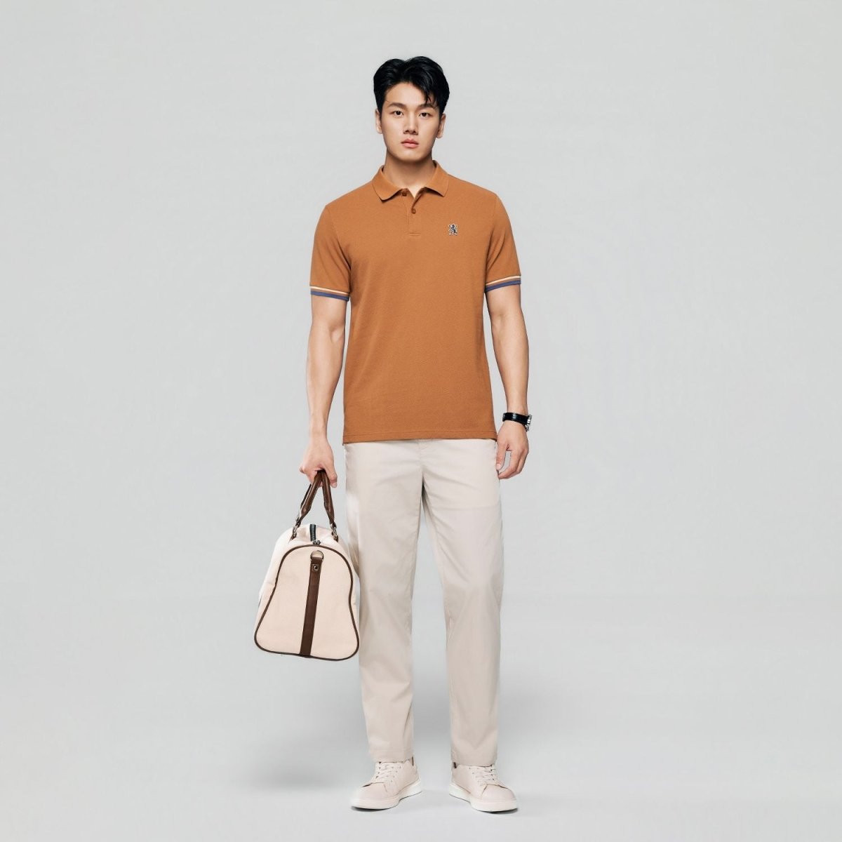 Giordano Men’s Cotton Slim Performance Polo with Small Lion Embroidery - Premium Polo
