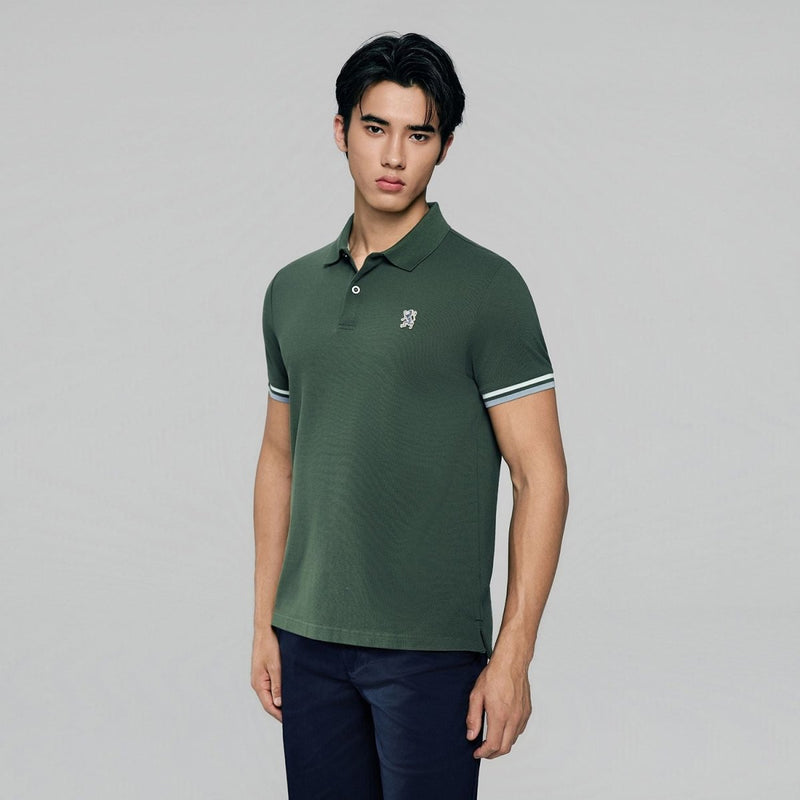 Giordano Men’s Cotton Slim Performance Polo with Small Lion Embroidery - Premium Polo