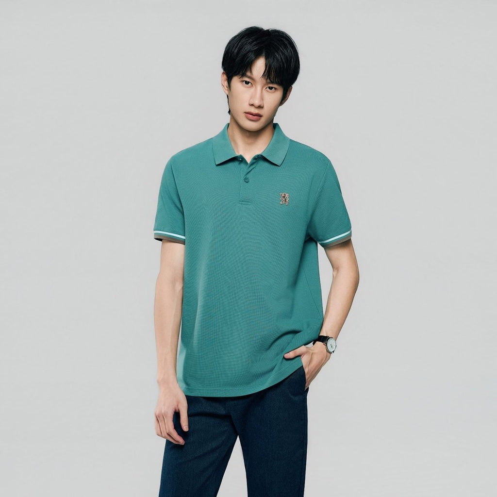 Giordano Men’s Cotton Slim Performance Polo with Small Lion Embroidery - Premium Polo