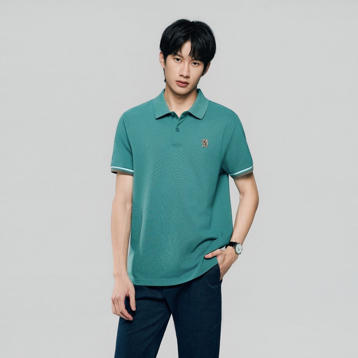 Giordano Men’s Cotton Slim Performance Polo with Small Lion Embroidery - Premium Polo