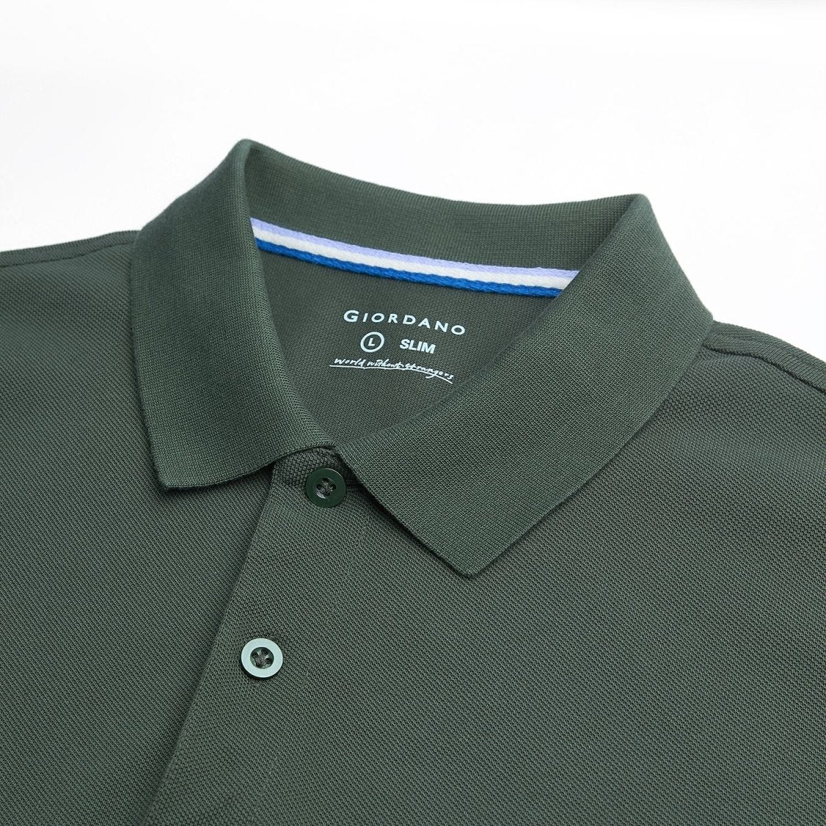 Giordano Men’s Cotton Slim Performance Polo with Small Lion Embroidery - Premium Polo