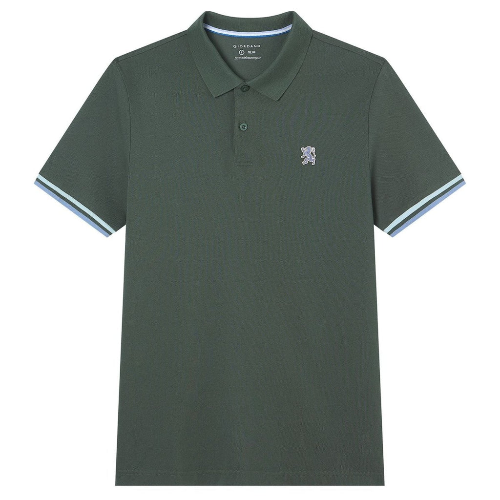 Giordano Men’s Cotton Slim Performance Polo with Small Lion Embroidery - Premium Polo