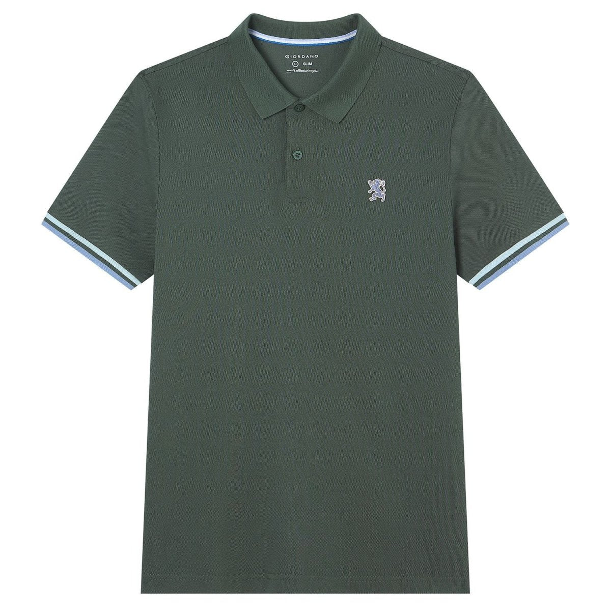 Giordano Men’s Cotton Slim Performance Polo with Small Lion Embroidery - Premium Polo