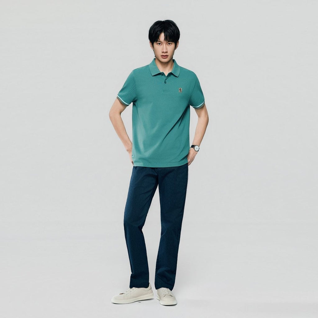 Giordano Men’s Cotton Slim Performance Polo with Small Lion Embroidery - Premium Polo