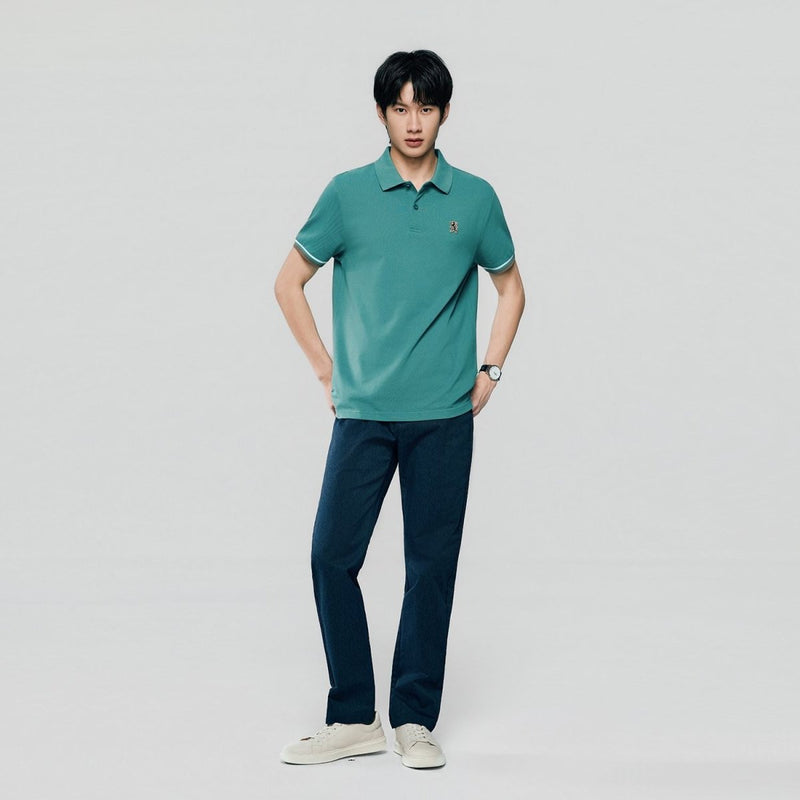 Giordano Men’s Cotton Slim Performance Polo with Small Lion Embroidery - Premium Polo