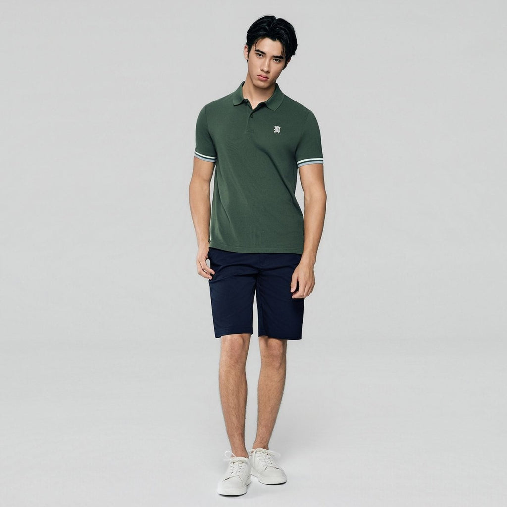 Giordano Men’s Cotton Slim Performance Polo with Small Lion Embroidery - Premium Polo