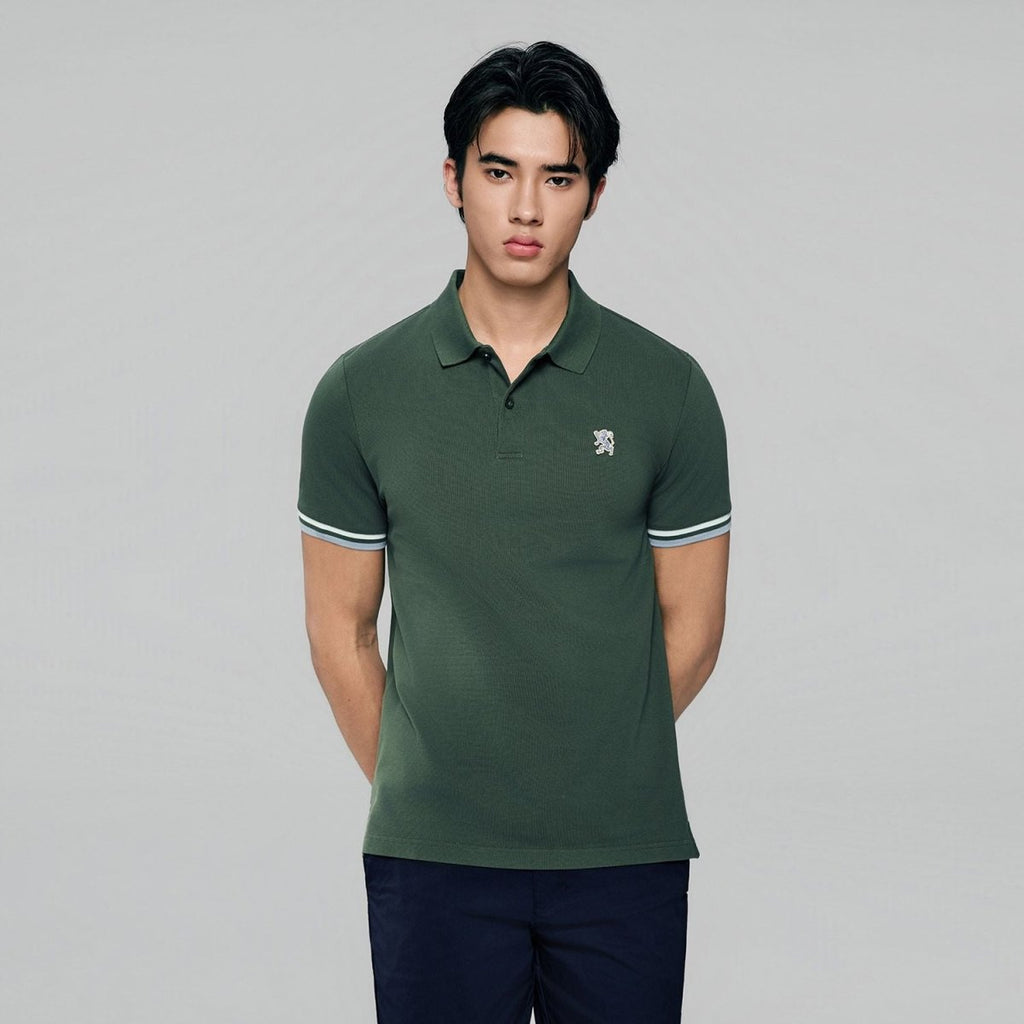 Giordano Men’s Cotton Slim Performance Polo with Small Lion Embroidery - Premium Polo