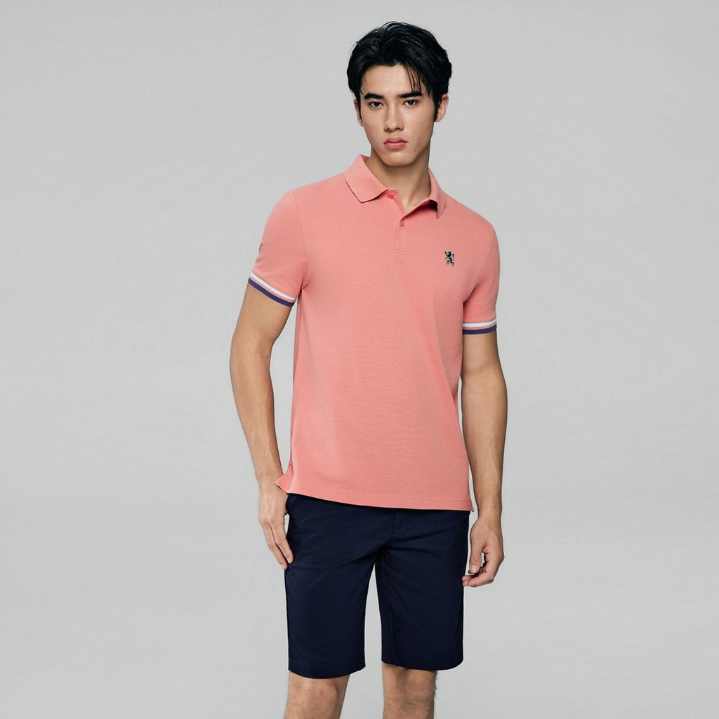 Giordano Men’s Cotton Slim Performance Polo with Small Lion Embroidery - Premium Polo