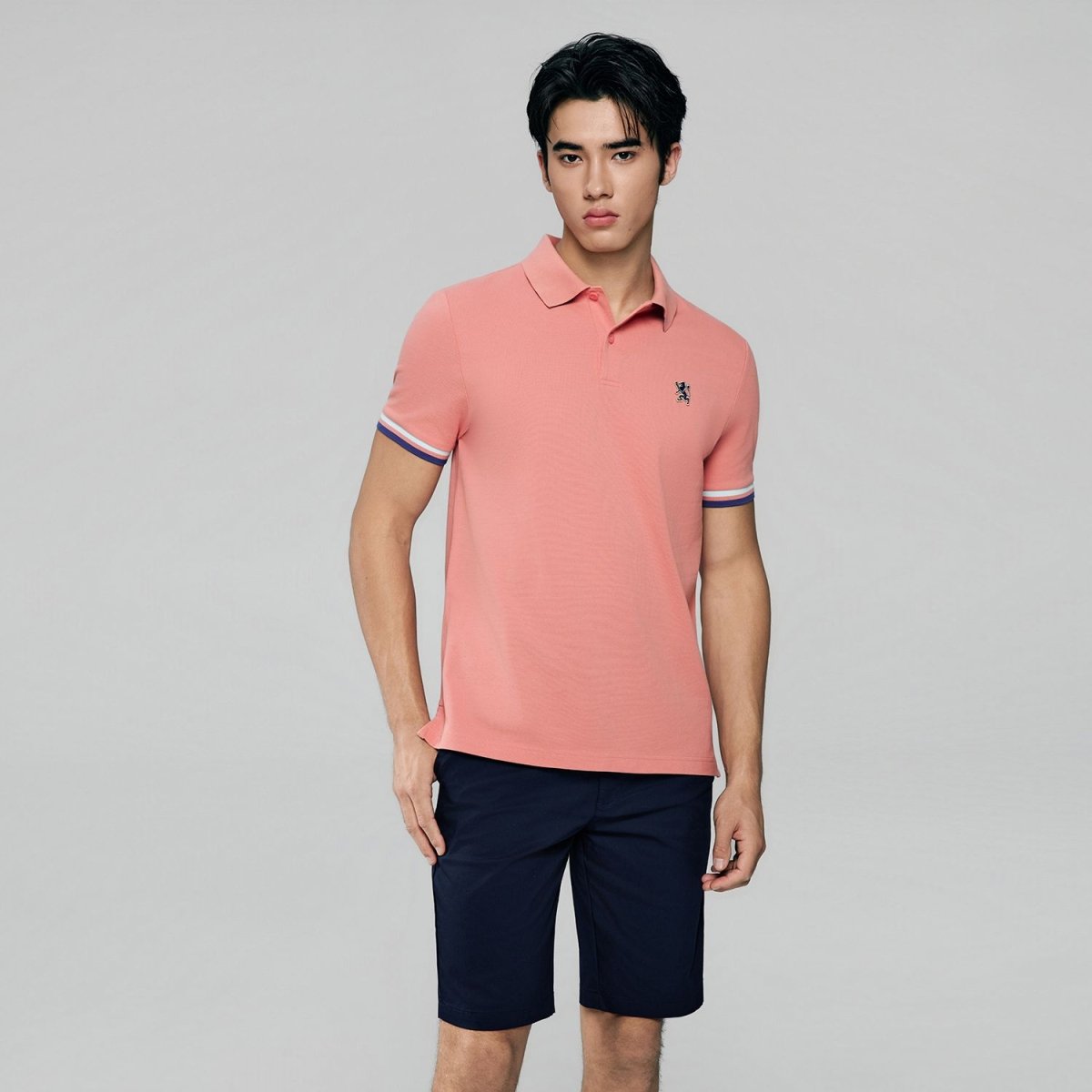 Giordano Men’s Cotton Slim Performance Polo with Small Lion Embroidery - Premium Polo