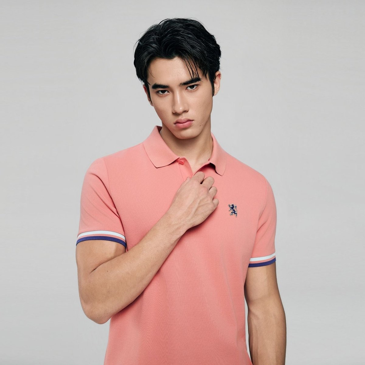 Giordano Men’s Cotton Slim Performance Polo with Small Lion Embroidery - Premium Polo