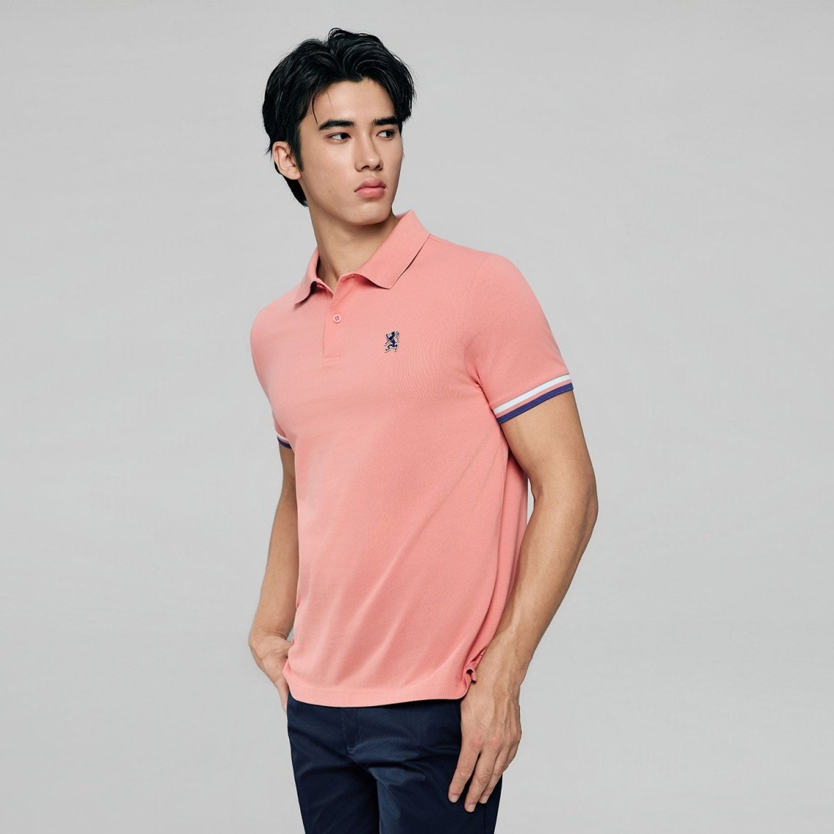 Giordano Men’s Cotton Slim Performance Polo with Small Lion Embroidery - Premium Polo