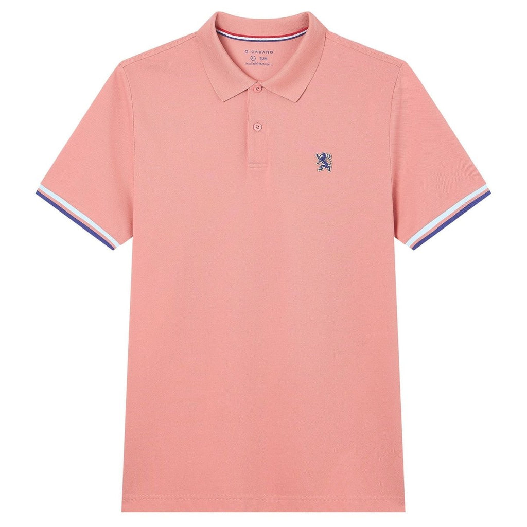 Giordano Men’s Cotton Slim Performance Polo with Small Lion Embroidery - Premium Polo