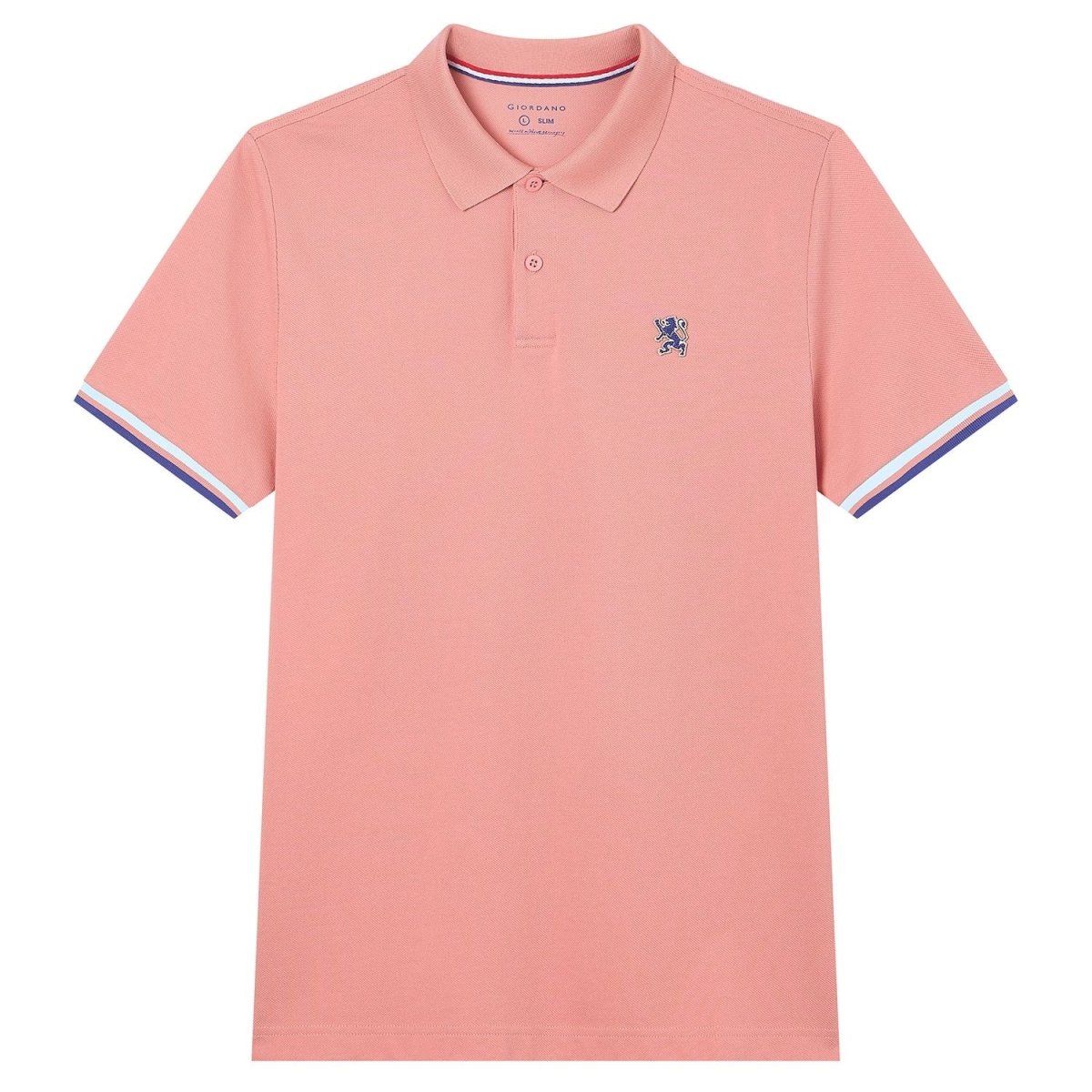 Giordano Men’s Cotton Slim Performance Polo with Small Lion Embroidery - Premium Polo