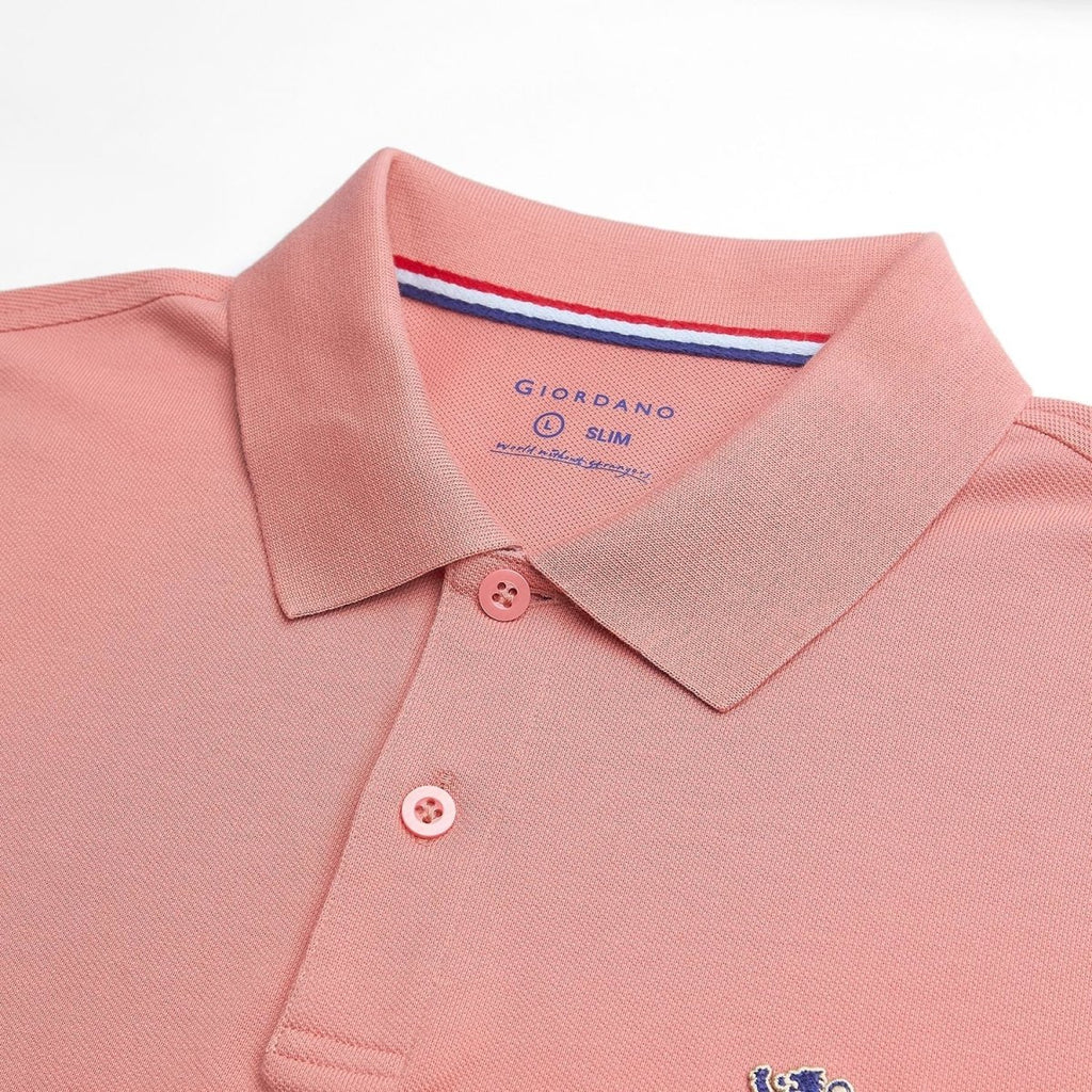 Giordano Men’s Cotton Slim Performance Polo with Small Lion Embroidery - Premium Polo
