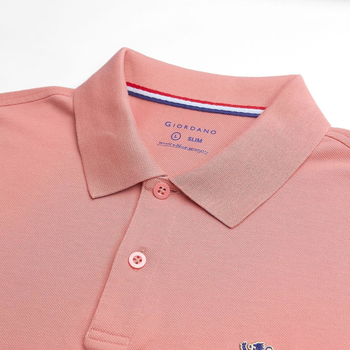 Giordano Men’s Cotton Slim Performance Polo with Small Lion Embroidery - Premium Polo