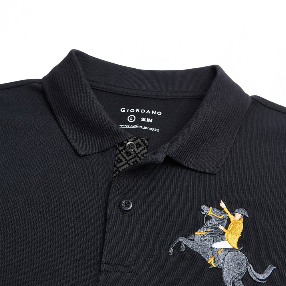 Giordano Men’s Cotton Slim Pique Polo with Napoleon Embroidery - Premium Polo