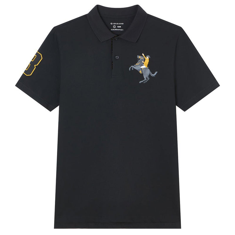 Giordano Men’s Cotton Slim Pique Polo with Napoleon Embroidery - Premium Polo