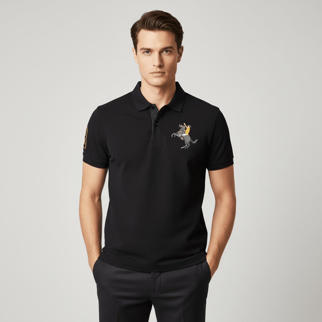 Giordano Men’s Cotton Slim Pique Polo with Napoleon Embroidery - Premium Polo