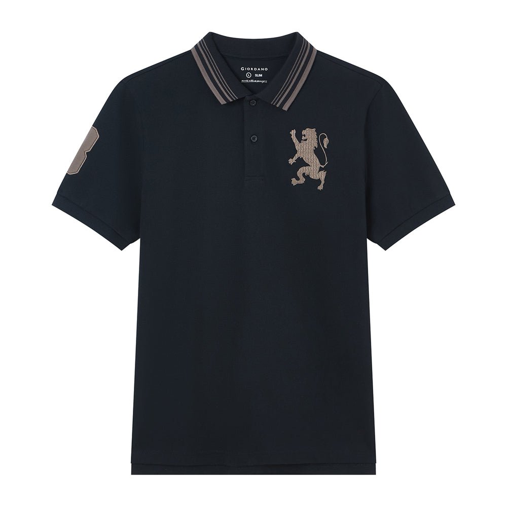 Giordano Men’s Cotton Slim Polo with 3D Lion Embroidery - first_variant_option_2 Premium Polo for Giordano