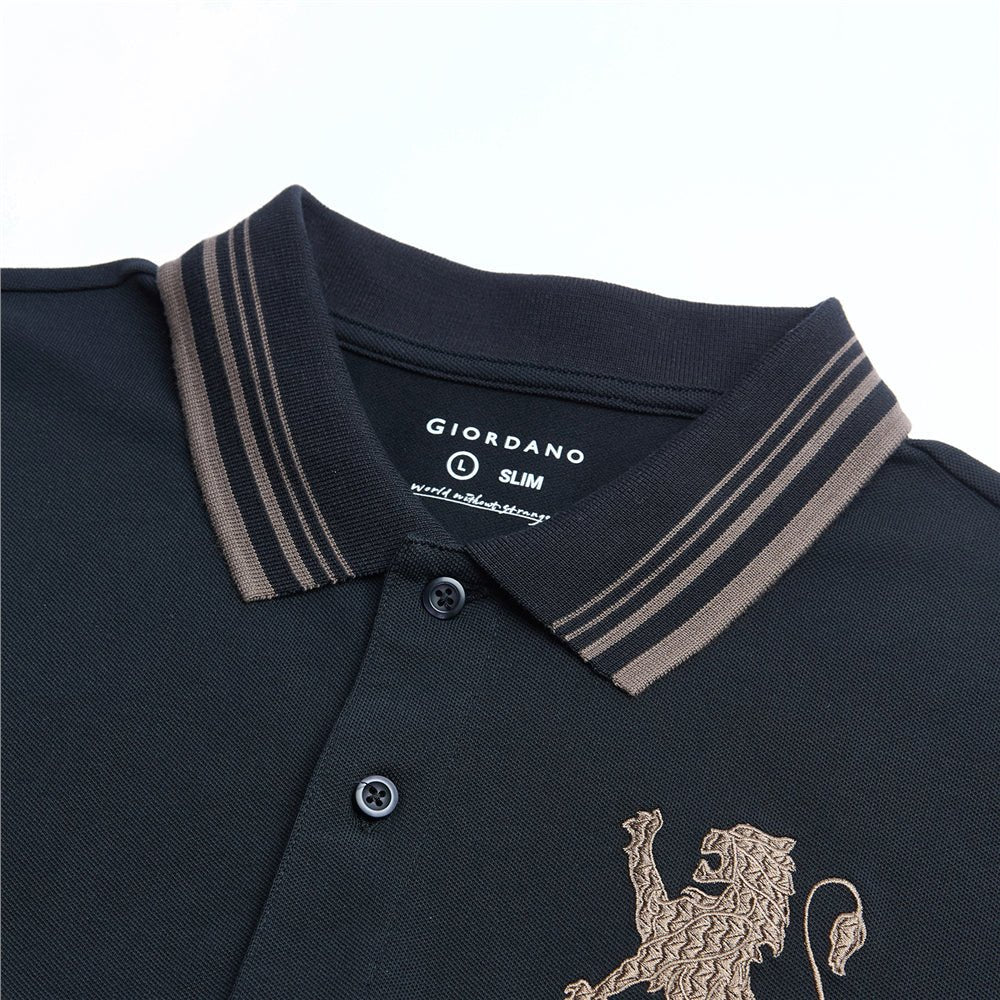Giordano Men’s Cotton Slim Polo with 3D Lion Embroidery - first_variant_option_2 Premium Polo for Giordano