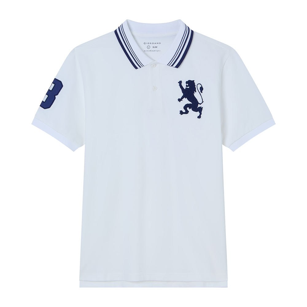 Giordano Men’s Cotton Slim Polo with 3D Lion Embroidery - Premium Polo