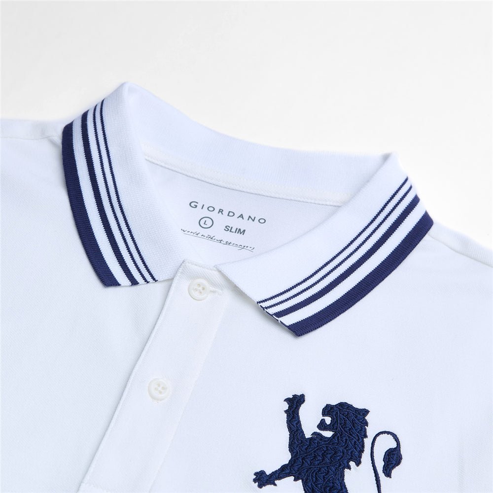 Giordano Men’s Cotton Slim Polo with 3D Lion Embroidery - Premium Polo
